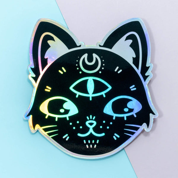 Black Witch Cat Holographic Vinyl Stickers
