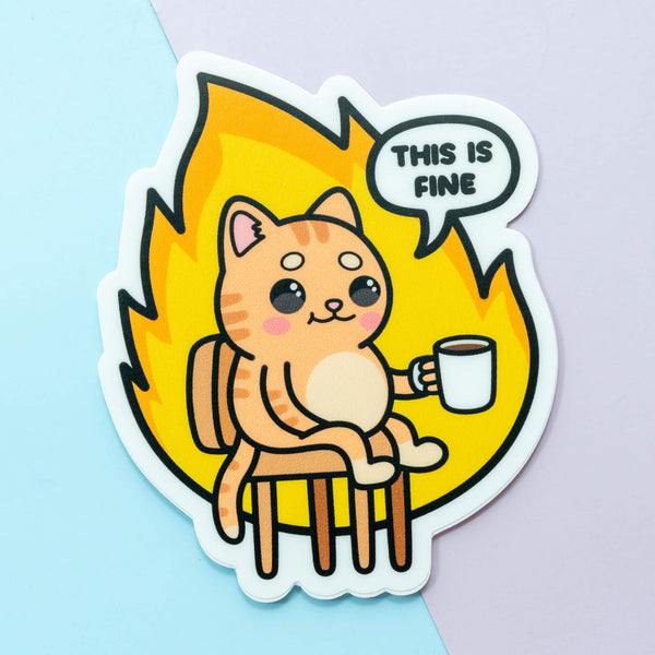 Finny Cat Meme This Is Fine Vinyl Stickers