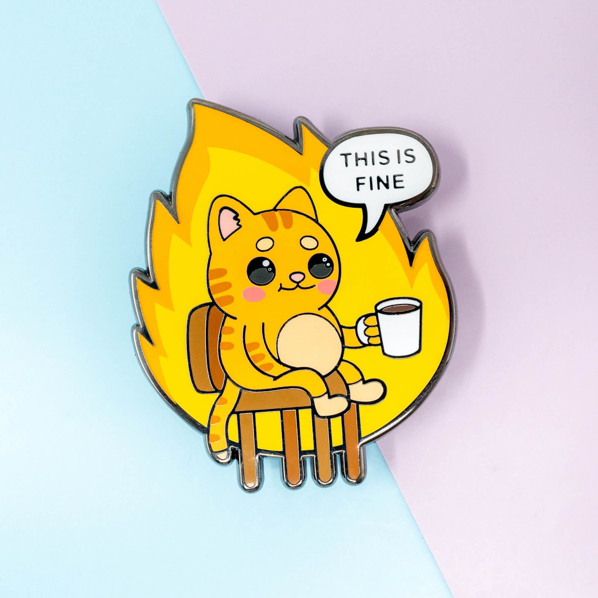 Funny Cat Meme This is Fine Enamel Pin – Moonmoli