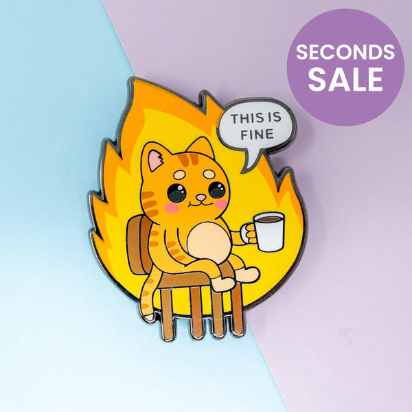 Funny Cat Meme This is Fine Enamel Pin, Seconds Sale