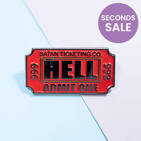 Ticket to Hell Admit One Horror Enamel Pin, Seconds Sale